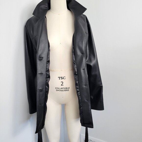 Outer Edge Faux Leather Trench Coat – Early 2000s Y2K Belted Jacket - Picture 6 of 12